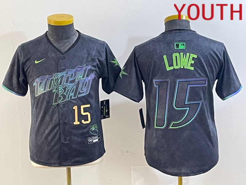 Youth Tampa Bay Rays 15 Lowe Black City Edition Nike 2024 MLB Jersey style 1